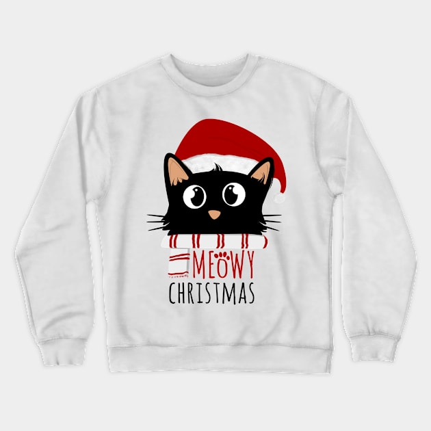 Meowy Christmas Cute Black Cat Crewneck Sweatshirt by Rishirt